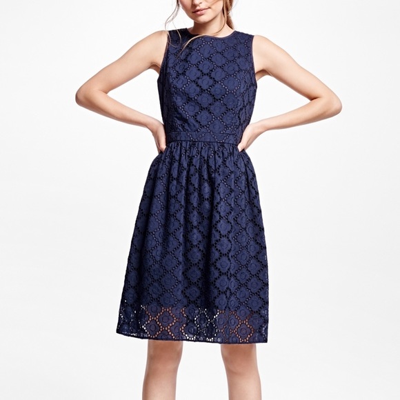 Brooks Brothers Res Fleece Navy Eyelet Dress - Picture 1 of 4